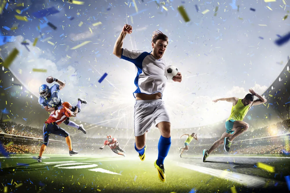 Ilustrasi layar pertandingan olahraga dengan informasi liga dan event